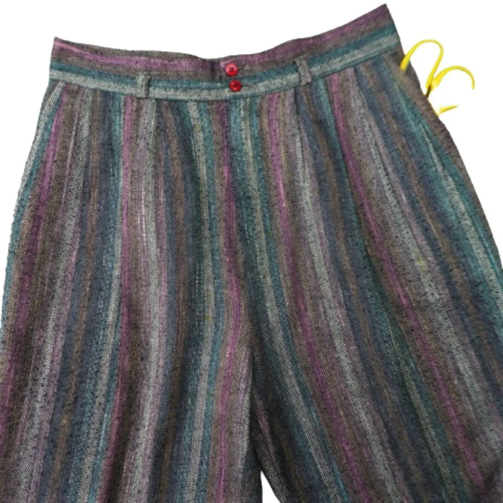 30x27 Vintage Happy Legs Rainbow Herringbone Trouser Pants High Waist Pockets L